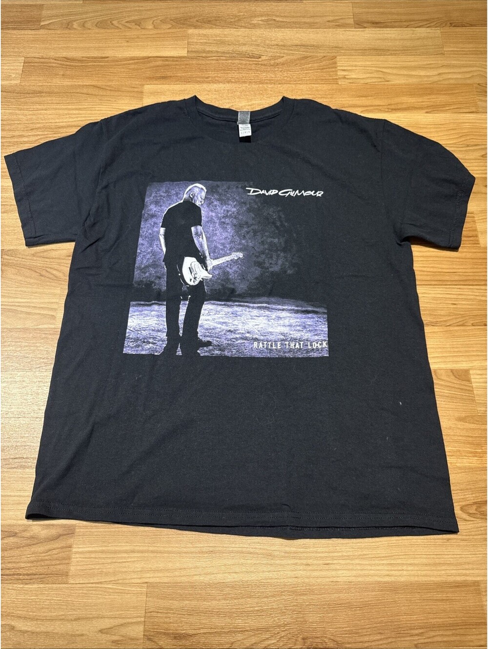 David Gilmour Rattle That Lock T Shirt Large Pink Floyd Guitar Black Gildan